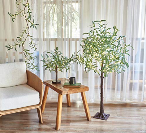 Hairui Lighted Small Olive Tree Battery Operated or USB 18in 50 Warm White LED with Timer, Light Up Table Top Artificial Greenery Tree with Fairy Lights for Wedding Holiday Home Christmas Decoration - color: 50l-green