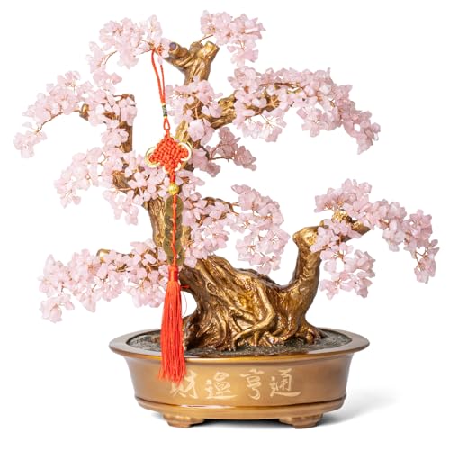 Natural Rose Quartz Gemstone Crystal Bonsai Tree of Life（1,350 Gemstone Count） Large Feng Shui Money Chakra Tree for Luck and Wealth Decoration 20 Inches - color: Big Rose Quartz