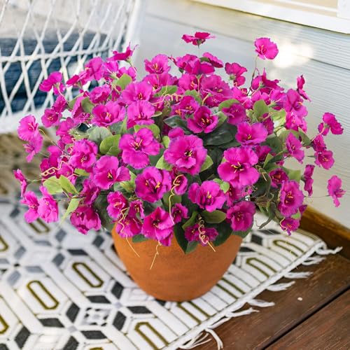 Fake Hibiscus Artificial Flowers for Outdoors Spring Summer Decoration, 6 Bundles Silk Hibiscus Flowers Bouquet UV Resistant Look Real Faux Plants for Outside Planter Front Door Porch Balcony, Fuchsia - color: Fuchsia