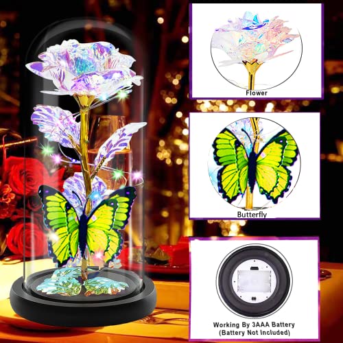 Fvawe Mothers Day Rose Flower Gifts for Mom, Birthday Gifts for Women, Galaxy Crystal Light Up Rose Flowers in A Glass Dome, Mother Day Presents Wife Grandma Sister Her Mom from Daughter Butterfly - color: A-gold