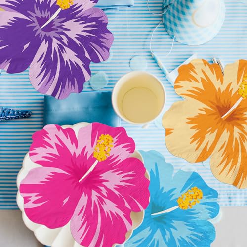 Tropical Napkins, Hawaiian Tropical Decoration 40pcs Luau Paper Floral Hibiscus Hawaiian Napkins For Summer Luau Party Supplies