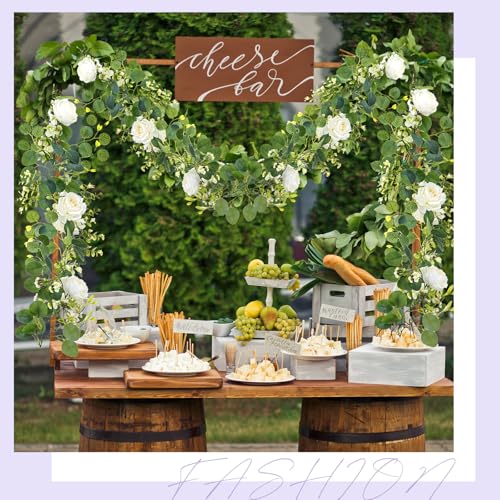 2 Pack Artificial Flower Garlands, 6 Ft Garland for Table Decor, Eucalyptus Garlands with White Roses Centerpieces Greenery Wedding Vines Garland for Backdrop Indoor Outdoor Decor