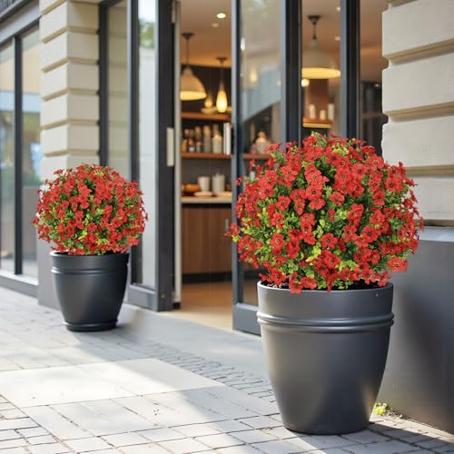 24" Artificial Potted Plants Outdoor Set of 2, UV Resistant Faux Red Daisy Mums Flowers with Eucalyptus, Decorative Plants in Pots for Front Porch, Patio & Entryway - color: Red, size: 24in Daisy Eucalyptus