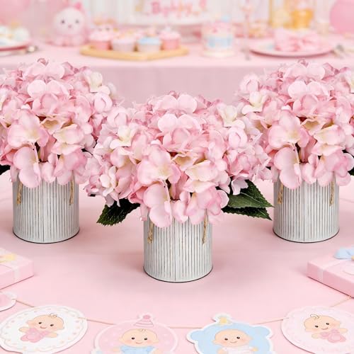 Flower Table Centerpieces - Set of 6 Floral Arrangement Artificial Wedding Hydrangeas Floral Arrangement with Rustic Metal Vase for Bridal Tea Party Event Decorations - Pink - color: Pink