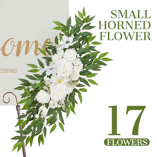 Ting's time Wedding Arch Flower Pack of 2 Artificial Silk Large Flower Swag Wedding Arches for Ceremony Reception Backdrop Floral Decor for Fall Wedding Party Ceremony（White） - color: White