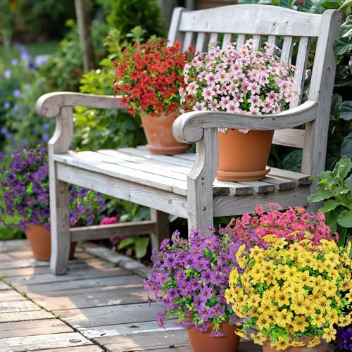 20 Bundles Artificial Flowers for Outdoors, Fake Silk Flowers UV Resistant Faux Realistic Plastic Plants for Spring Summer Porch Patio Garden Planter Window Box Home Decor, Multi Color - color: Multi Color