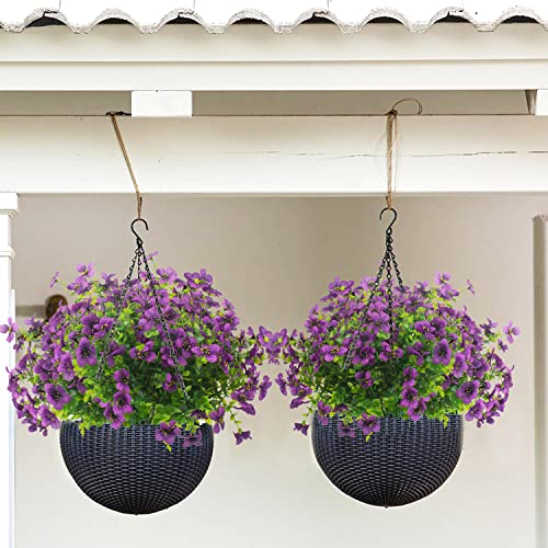 Grunyia 10 Bundles Artificial Flowers Outdoor UV Resistant Fake Flowers No Fade Faux Plants Garden Porch Window Box Decorating (Purple) - color: Purple