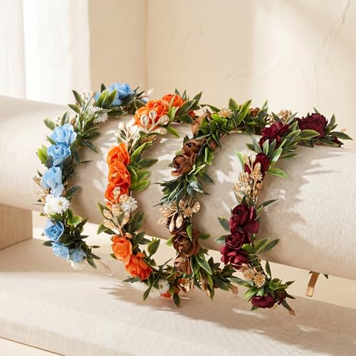 Fairy Flower Crown Headband, Artificial Brown Rose Floral Headpiece, Bridal Boho Flower Headbands for Women Maternity Birthday Wedding Renaissance Festival Party Hair Accessories - color: Brown