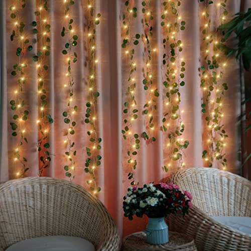 12 Pack Fake Vines Curtain String Light 240 LED 8 Mode & Timer Hanging Ivy Lights Vines for Bedroom Wall Hanging Garden Home Room Wedding Jungle Party Indoor Outdoor - color: 12pcs With Lights