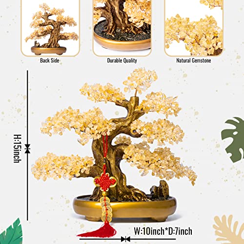 Natural Citrine Gemstone Crystal Bonsai Tree of Life Large Feng Shui Money Chakra Tree for Luck and Wealth Desk Decoration(1,251 Gem Count) - color: Citrine Crystal