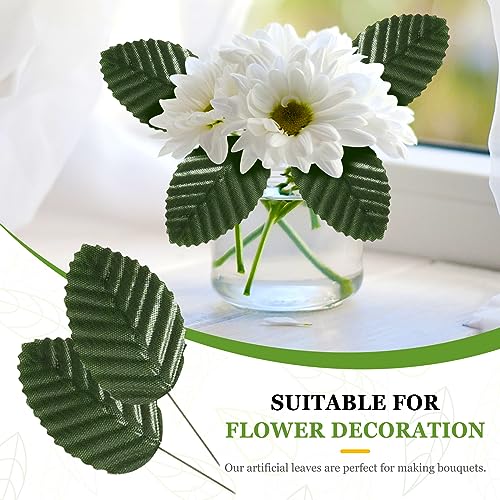 Artificial Leaves,200 Pieces Faux Wired Single Leaf Fake Rose Wire Crafts Leaves for Flower DIY Home Decorative Bouquet Wreaths Wedding Decor Christmas Decorations (Green)