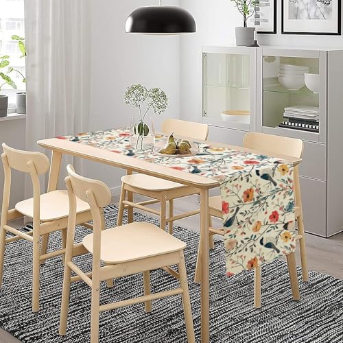 Spring Bird Floral Table Runner,Birds Table Runner Burlap Table Decoration for Summer Seasonal Home Kitchen Dining Dinner Indoor Holiday Farmhouse Decor 13x36 Inch - color: Bird_15, size: 13x36inch