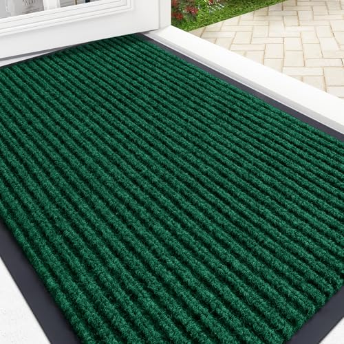 OLANLY Front Door Mat Indoor Outdoor Entrance, Waterproof Heavy Duty Doormat, Fade Resistant, Low Profile, Easy Clean Patio Porch Welcome Floor Mats for Entry, 33x21, Green - color: Green, size: 33" X 21"