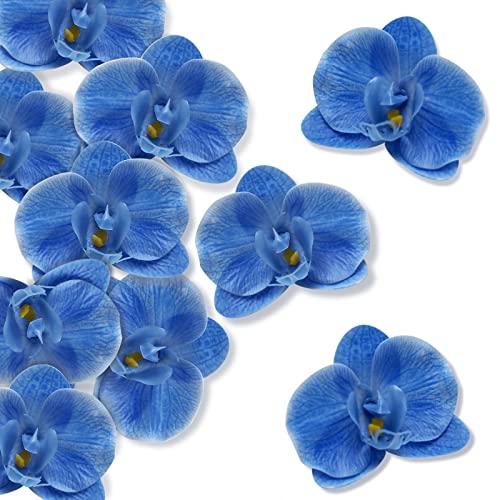 LARDUX Artificial Flower Heads - 20 PCS Fake Orchid Flowers Heads Faux Butterfly Heads for Hair Accessories Wedding Favors Cakes Decoration Wreaths - Blue - color: Blue