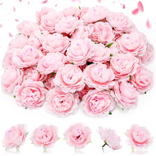 Thiccywoov 50 Pcs Artificial Flowers, 3.2 Inches Silk Rose Head Flowers Fake No Stem for Wedding Bridal Bouquet Home Floral Decor DIY Centerpieces Arrangements Party Tables Decoration(Light Pink) - color: Light Pink