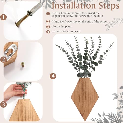 Chunful 2 Pcs Wooden Wall Planter Decor Hanging Fake Plants Greenery Flowers Holder Vase Boxes for Wall Bohemian Farmhouse Room Kitchen Office Indoor Decoration (Wooden Color,9.8 x 6.6 x 1.2 Inches) - color: Wooden Color, size: 9.8 x 6.6 x 1.2 inches