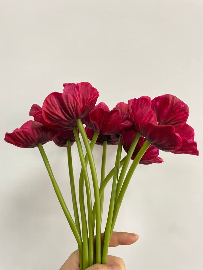 10 Stem 11" Bouquets Artificial Flowers Poppy Flowers,No Fade PU Fake Wild Flowers for Kitchen Table Centerpiece Vase,Wedding Holding Flowers Backdrop Arch Wall(Wine Red) - color: Wine Red