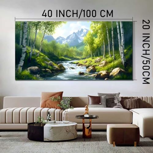 SSNEEKNDG Green Forest Large Wall Art for Living Room Tree Pictures Landscape Mountain Artwork for Bedroom Office Kitchen Canvas Prints 20"x40" - size: 20"L x 40"W