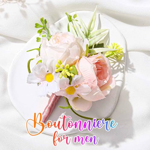 Wedding Rose Boutonniere Men Groom Flower Pin Wedding Suit Decoration (Pink) - color: Pink
