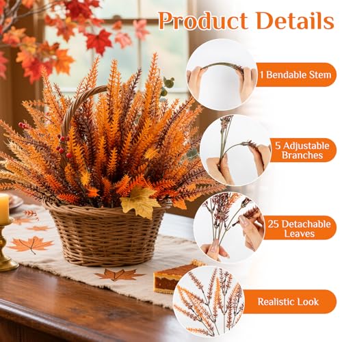 RAINFLOW 6PCS Artificial Fall Flowers for Outdoors Thanksgiving Decor UV Resistant Artificial Autumn Lavender Flowers, Vivid Fall Flower for Vase Planter Garden Patio Balcony Thanksgiving Decor