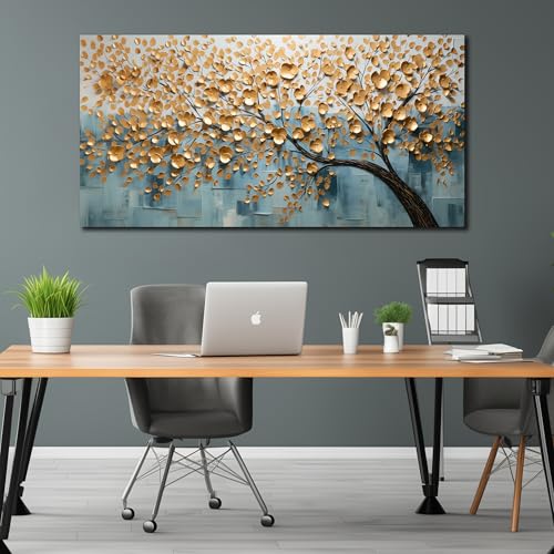 Gold Abstract Wall Art Bedroom Large Tree Pictures for Living Room Home Office Decor 29 x 58 Inch - color: Gold, size: 58"L x 29"W