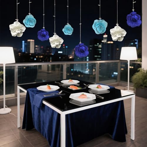 BRT Bearingshui Crepe Paper Flowers Decoration for Wall Total 9 Pcs, Artificial Flowers Backdrop for Wedding Decor Baby Bridal Shower Birthday Party, Navy Light Blue White 3D Wall Flowers Decor - color: Blue White