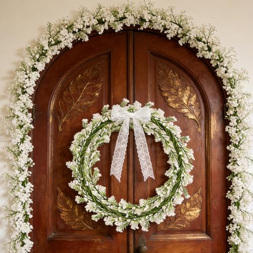 RAINFLOW 5.9Ft Babys Breath Artificial Flowers Garland - 1PCS Lush Baby Breath Flowers Artificial Bulk Vines, White Flower Garlands for Wedding Arch Party Fireplace Backdrop Indoor Outdoor Decor