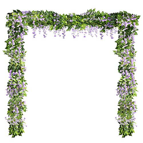 Syhood 4 Pieces 26 Ft in Total Purple Wisteria Garland Hanging Flowers Artificial Vine Wedding Silk Wisteria Hanging Flower for Wedding Arch Home Garden Party Outdoor Decor - color: Purple