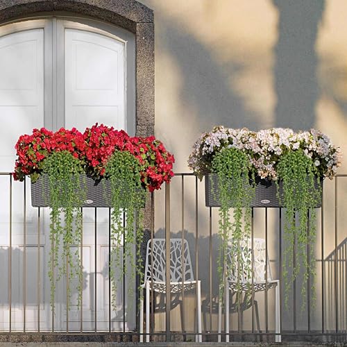 Jahe 2 Pcs String of Pearls Artificial Plants Indoor, Beaded Plant Succulents Plants Artificial, Fake Vines in Black Pots,Trailing Faux Plant for Living Room Bathroom Accessories Farmhouse Wall Decor