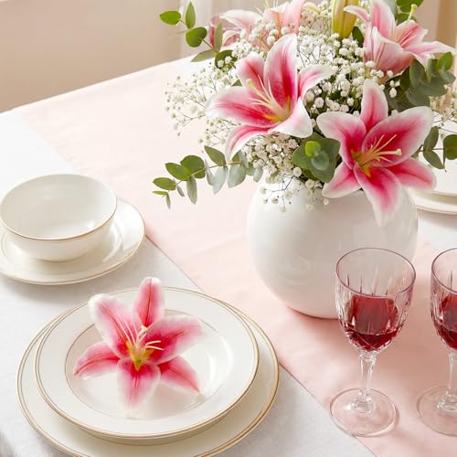 Suncalla 30 Pack Large Artificial Lilies Flower Heads with Realistic Stamens 5.9" Faux Fake Lily Flower Heads Bulk for DIY Crafts Cake Wedding Bridal Wreaths Table Home Party Decor(Dark Pink) - color: Dark Pink