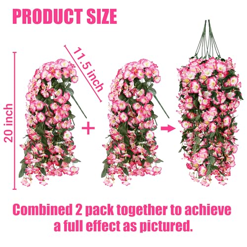 Sggvecsy Artificial Fake Hanging Flowers Plants for Outdoor Outside Spring Summer Decoration 4PCS Faux Silk UV Resistant Realistic Morning Glory Trailing Vines for Home Porch Patio Balcony(Pink) - color: Pink, size: 4Pcs