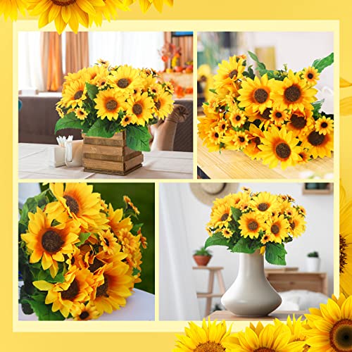Redbaker 24 Bundles Yellow Little Sunflower Faux Mums for Outdoor Artificial Flower with Stems Bouquet Fake Plants Bulk UV Resistant Plastic No Fade Wedding Fall Garden Home Window Decor - color: Yellow, size: Little Sunflower