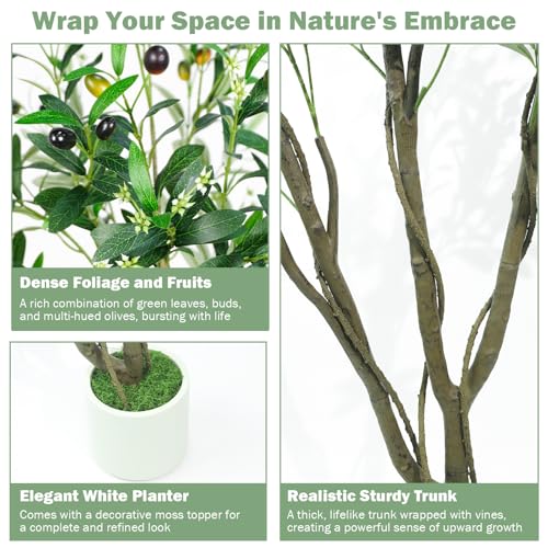 Caxchiling Artificial Olive Tree 6FT, Fake Tree for Indoor Outdoor, Lifelike Faux Large Floor Plants with Heavy Trunk with Vines and Moss Topper, Home Office Decor for Living Room Bedroom Doorway - color: Olive, size: 6ft