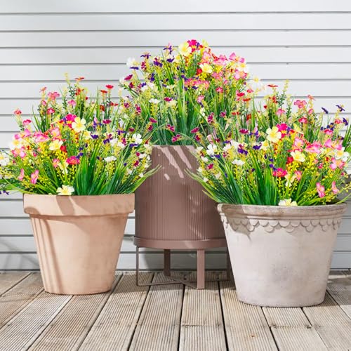 12 Bundles Artificial Outdoor Flowers Fake Silk Plants Spring Decoration Indoor Outside Hanging Plants UV Resistant Faux Flowers for Outdoor Planters Porch Window Box Garden