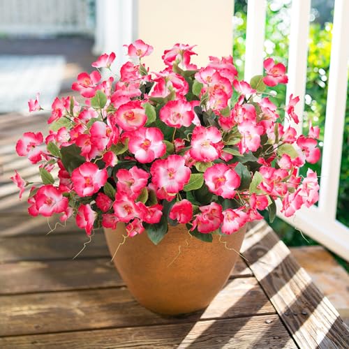 Hoppwodd Hibiscus Artificial Flowers for Outdoors Spring Decoration, 6 Bundles Faux Silk Flowers UV Resistant Look Real Artificial Tropical Flower Fake Plants for Outside Planter Porch Patio, Pink - color: Pink