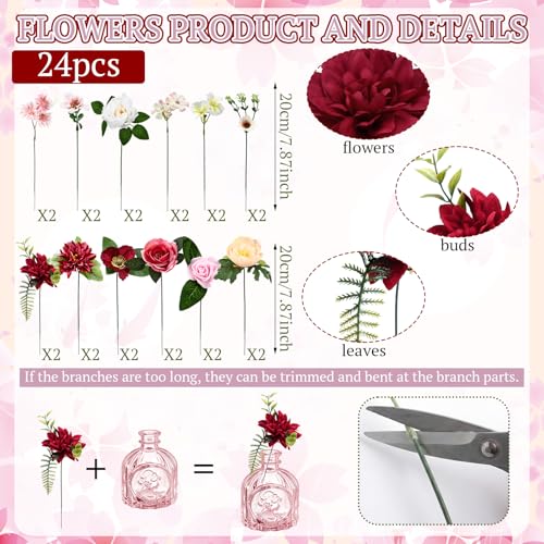 36 Pcs Artificial Flowers Table Centerpiece with Vases Colorful Wildflower Centerpieces Silk Flower Arrangement for Wedding Baby Shower Table Centerpieces Party(Multi Color,Pink) - style: Multi Color