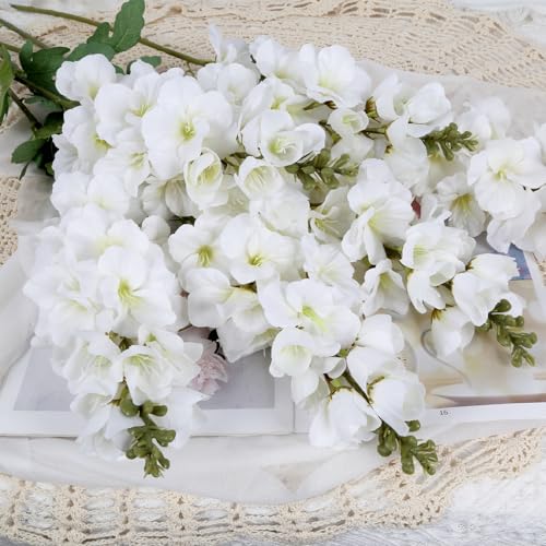 6PCS White Gladiolus Artificial Flowers 33.5in Long Stem Fake Silk Flowers Faux Gladiolus for Tall Vases Wedding Home Party Centerpieces Table Decor Floral Arrangements (White) - color: White