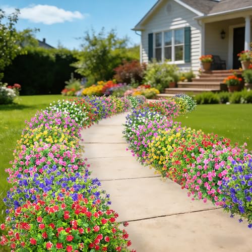 Roberly 24 Bundles Artificial Flowers for Outdoors, UV Resistant Eucalyptus Fake Flowers Shrubs Greenery Plastic Plants for Garden Porch Window Box Farmhouse Indoor Home Decor, Mixed - color: Multi Color