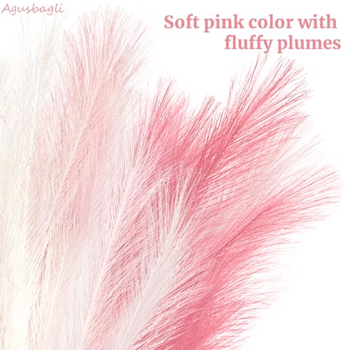 Agusbagli 8 Pcs Pink Faux Pampas Grass Decor 35“ Fluffy Tall Artificial Colored Pampas Grass Large Fake Pompous Grass Stems Blush Flower Arrangement Floor Vase Filler for Home Wedding Boho Decor - color: Pink & White & Light Pink