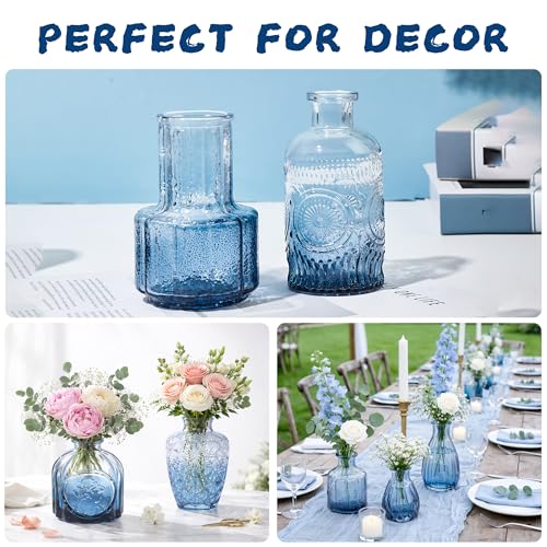 12 Pack Glass Bud Vase Set, Small Flower Vase Set Bud Vases for Wedding Centerpiece Table Decor, Vintage Small Vases for Room Home Dining Party Table Center Decor (Blue Set, 12 Pack) - color: Blue Set, size: 12 Pack