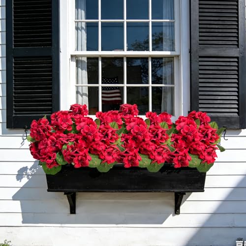 Roberly 6 Pcs Artificial Flowers for Outdoors, Red Fake Geranium Flowers UV Resistant Realistic Silk Faux Plants for Spring Summer Front Door Yard Window Box Indoor Home Decor - color: Red