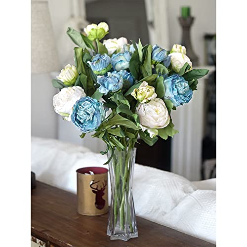 FiveSeasonStuff Vintage Dusty Blue Peonies – Realistic Artificial Silk Flowers with Dry-Look Petals, 6 Stems for Rustic Home & Wedding Bridesmaids Bouquet Bridal Showers - color: Dusty Blue (6 Stems)