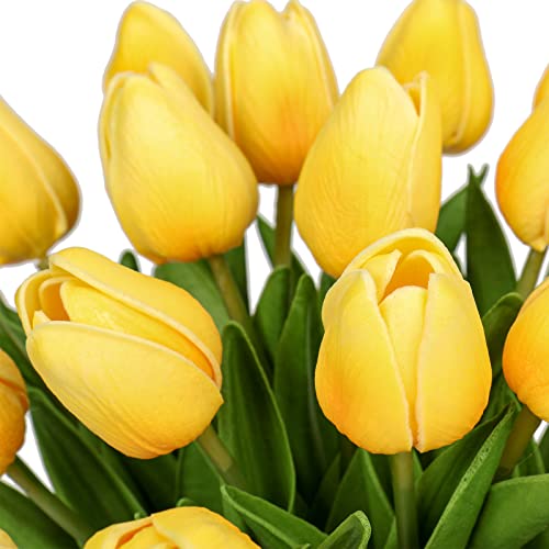 24 Pcs Yellow Tulips Artificial Flowers Real Touch Fake Tulips Fake Flowers for Mother's Day 13.5" Faux Tulips Faux Flowers Bulk Artificial Tulips Flowers for Vase Centerpieces Home Wedding Bouquet - color: 24pcs Gradient Yellow
