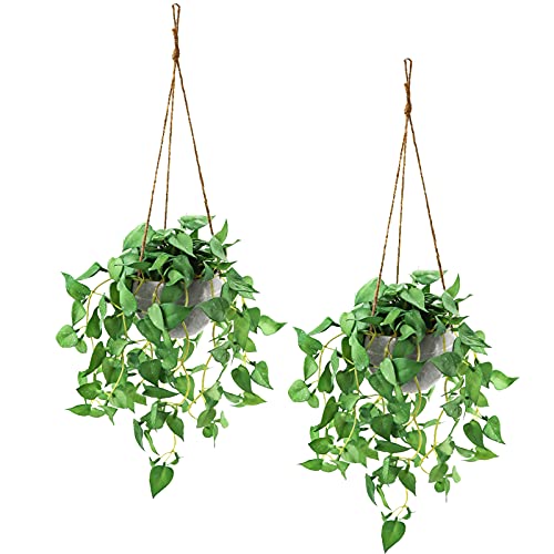 TNNTOPELE Hanging Plant Fake Plants with Pots, 2 Pack Artificial Plants, Faux Anthurium Leaf Basket for Wall Home Room Indoor Outdoor Decor - color: Green