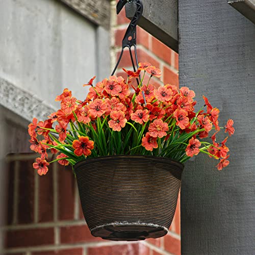 LikSoor 21 Bundles Artificial Outdoor UV Resistant Flowers No Fade Fake Outside Flowers Plastic Greenery Faux Shrubs Garden Porch Window Box Home Decoration (Orange) - color: Orange