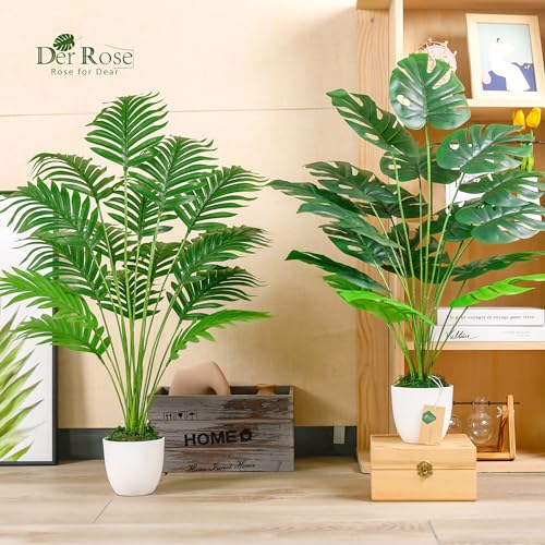 Der Rose Bundle of 2Pcs Fake Plants 28'' Large Artificial Palm Tree and 1Pcs Fake Plants Hanging for Home Room Indoor Outdoor Decor