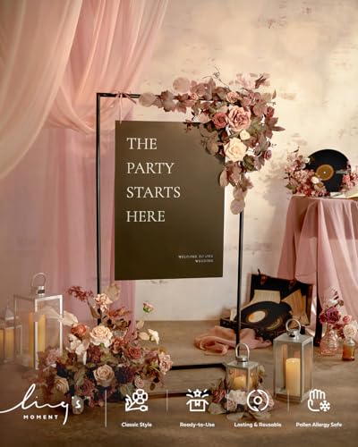 Ling's moment Dusty Rose Mauve Artificial Flower Garland Wedding Arch Flowers Floral Swags Rose Arrangements for Sweetheart Table Easel Wall Entryway Board Backdrop Decor 2PCS - color: Pk-dusty Rose & Mauve