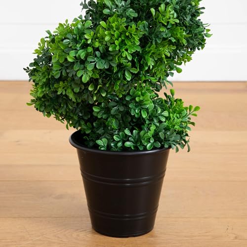 Nearly Natural 5ft. UV Resistant Boxwood Spiral Topiary Artificial Tree in Decorative Planter (Indoor/Outdoor)