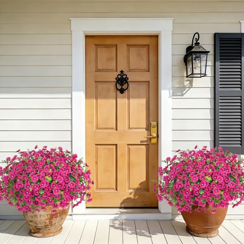 Roberly 20 Bundles Artificial Flowers for Outdoors, Fake Silk Flowers with Plastic Eucalyptus Greenery Stems Realistic Faux Plants for Spring Summer Porch Patio Yard Garden Vase Home Decor, Fuchsia - color: Fuchsia