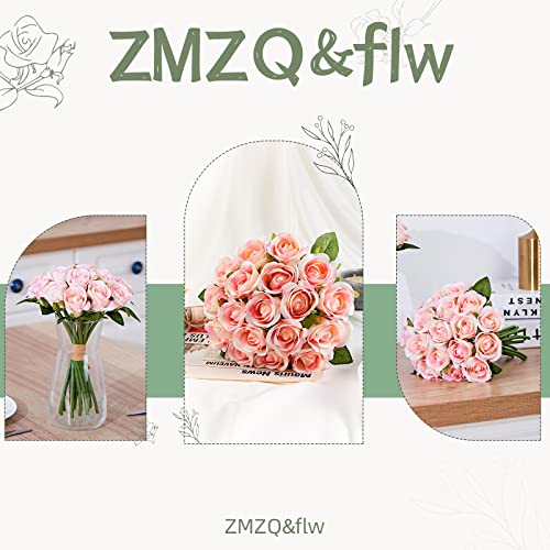 ZMZQ&flw 36 Roses Artificial Flowers with Single Stem, 2 Bouquet Silk Flesh Pink Roses Faux Fake Flowers for Outdoor Bridal Wedding - color: Flesh Pink 36pcs